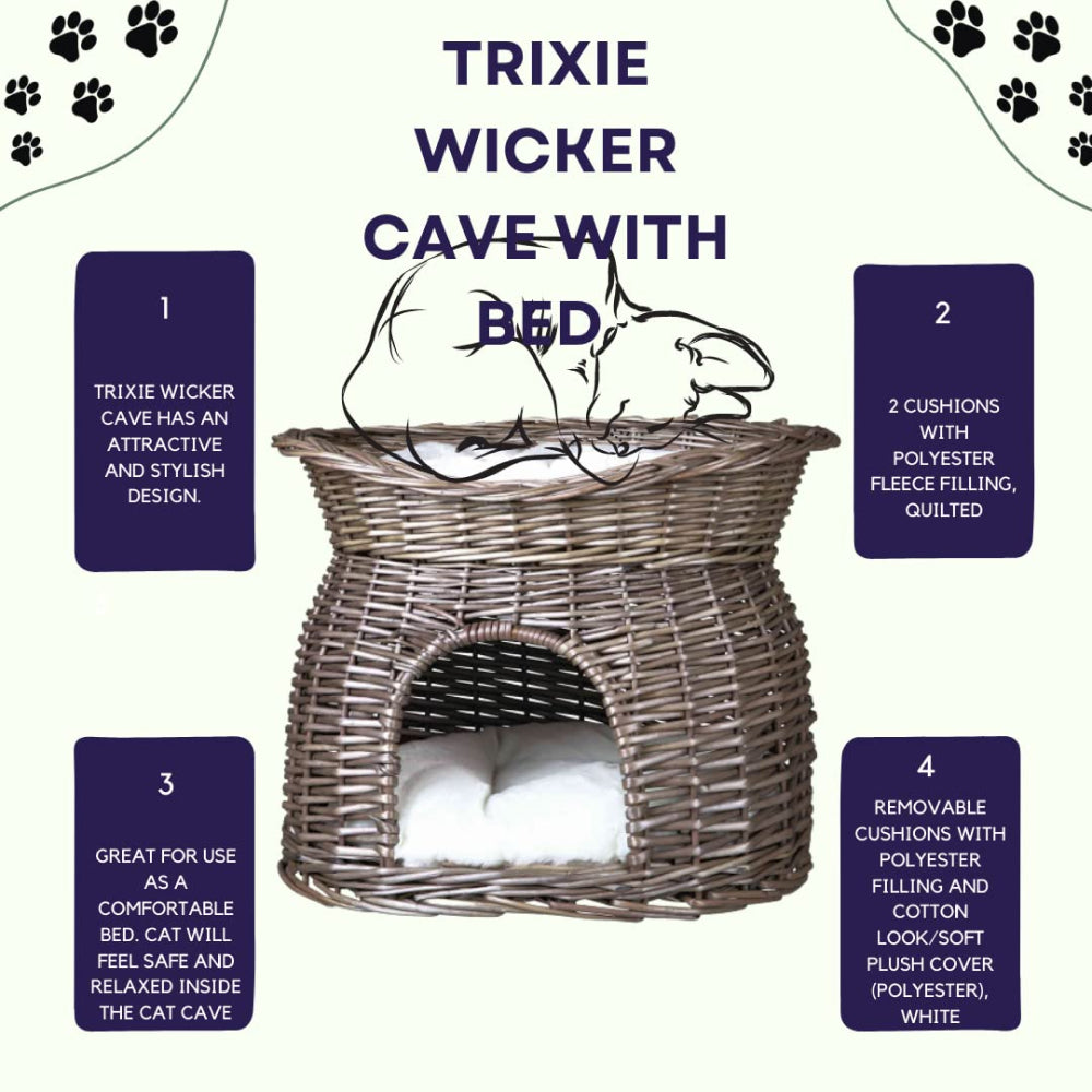 Trixie Wicker Cave with Bed on Top for Pets (Grey)