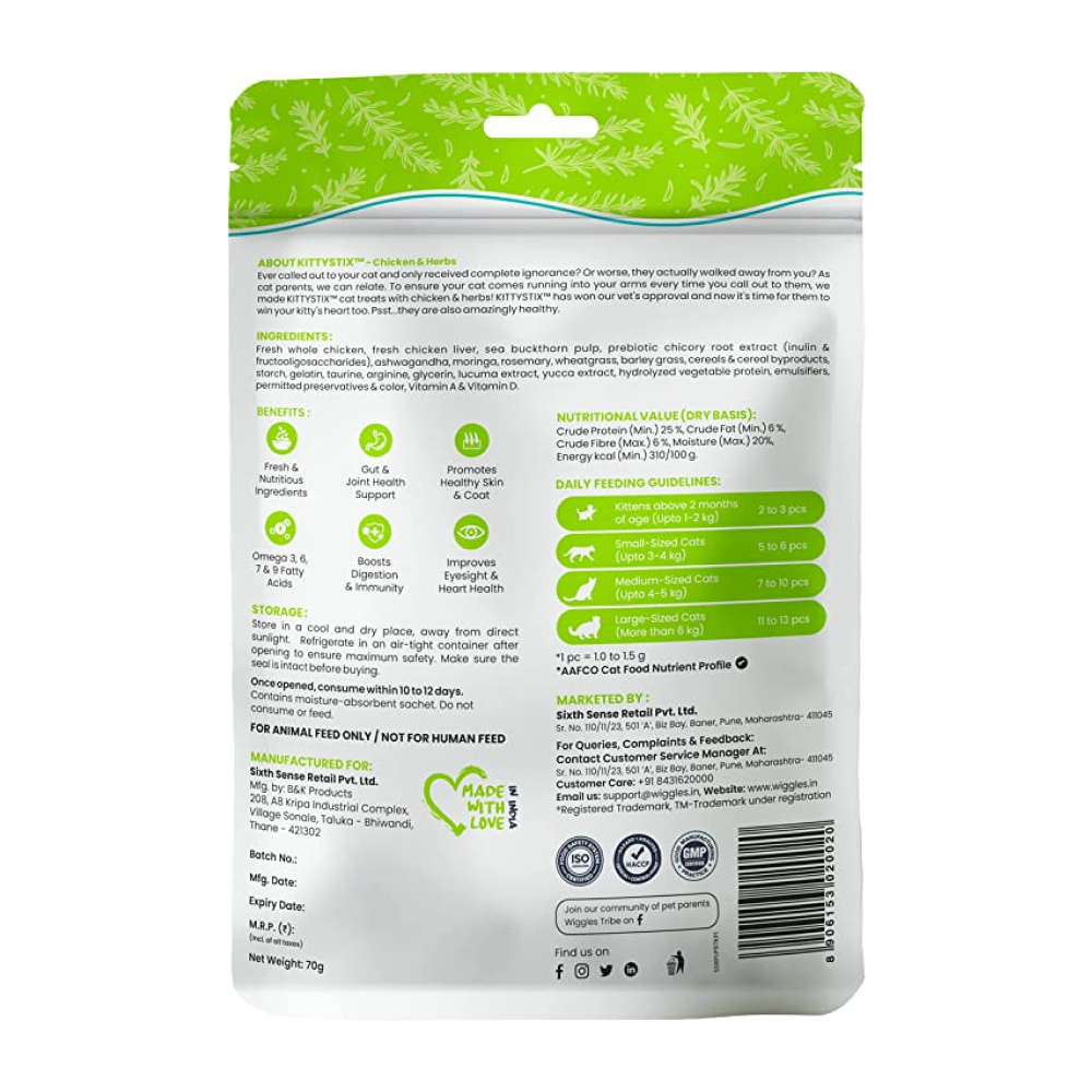Wiggles Kittystix Chicken & Herbs Cat Treats
