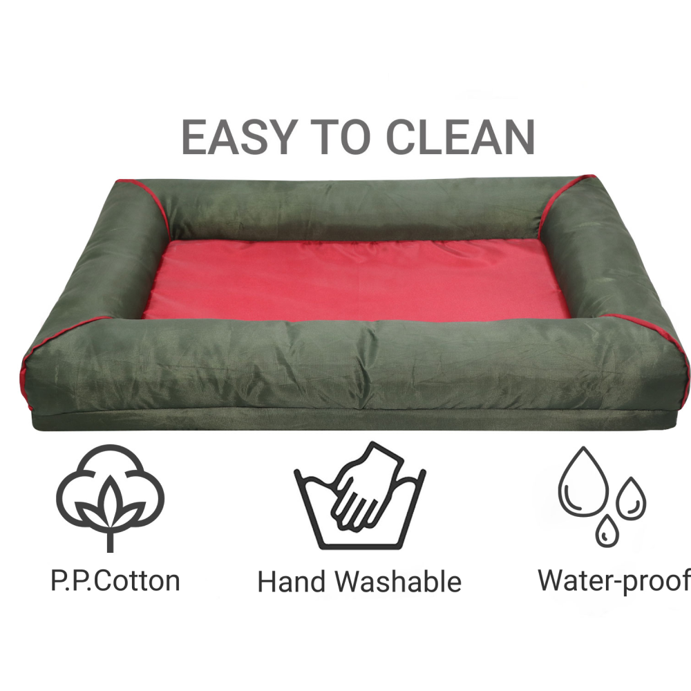 Hiputee Canvas Waterproof Portable Washable Bed for Pets (Green-Red)