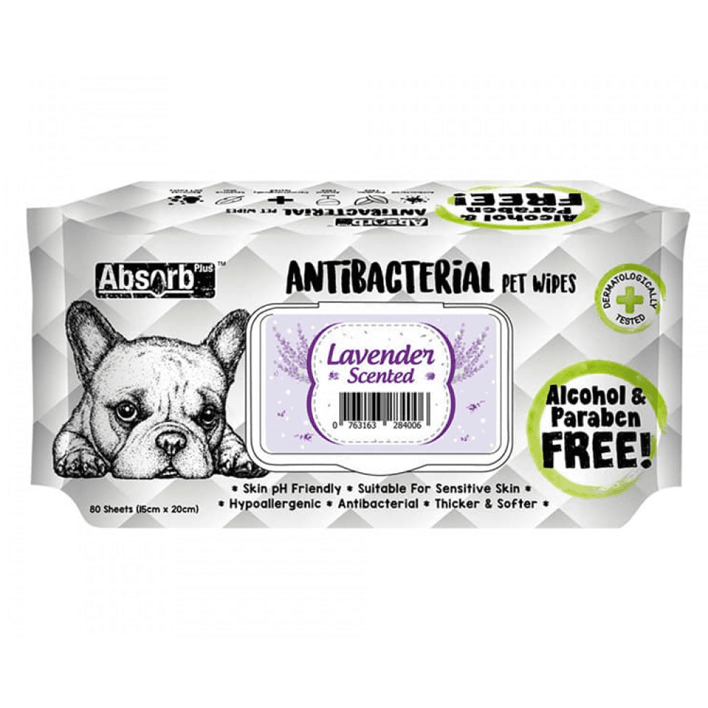 Absolute Pet Absorb Plus Lavender Scented Antibacterial Wipes for Pets (15x20cm)