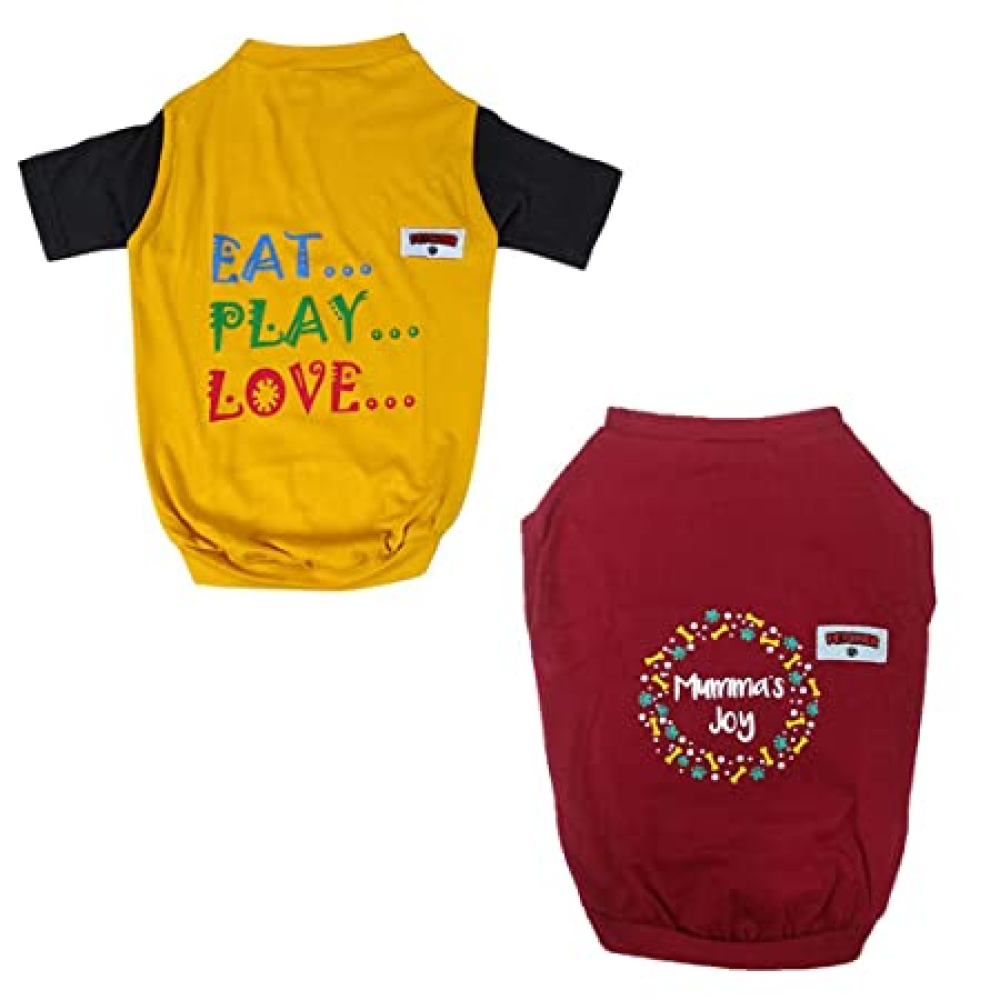 Fetcher Yellow & Red Premium T-Shirts for Pets (Set of 2)