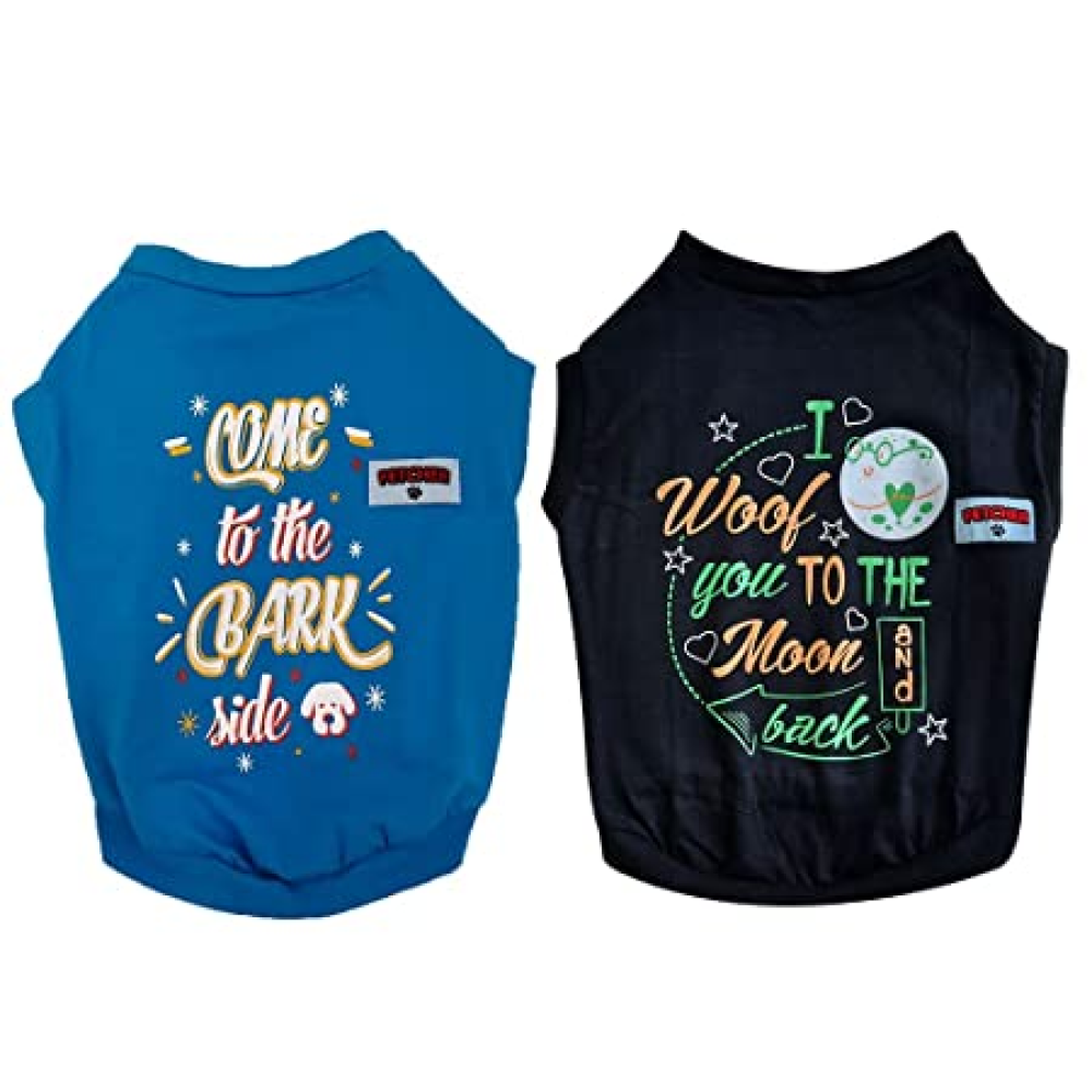 Fetcher Blue & Black Premium T-Shirts for Pets (Set of 2)