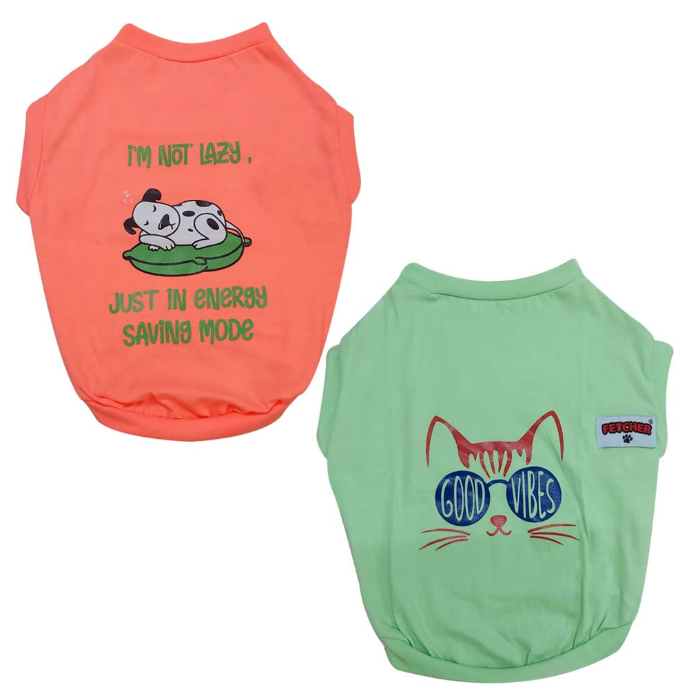 Fetcher Neon Peach and Mint Green Premium T-Shirts for Pets (Set of 2)