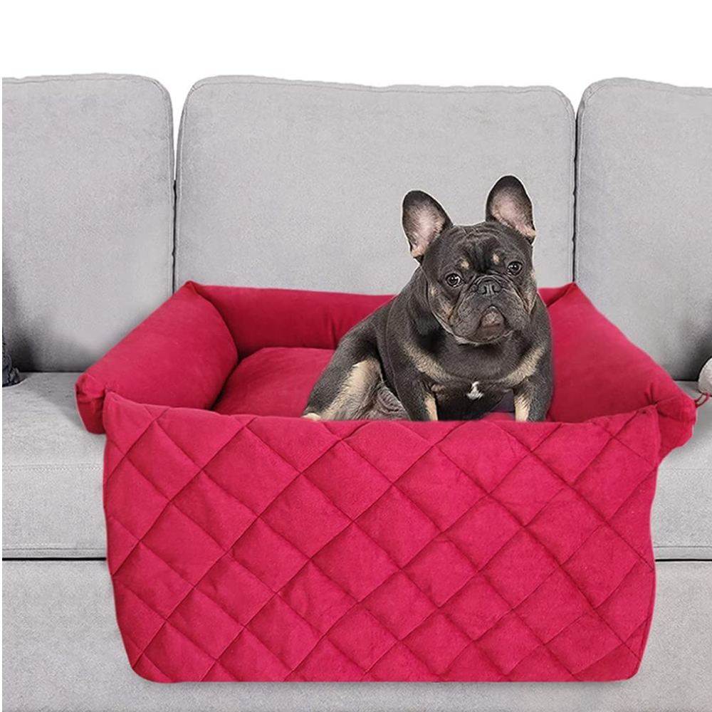 Hiputee Premium Washable Soft Velvet Bed with Foldable Blanket for Pets (Red-Grey)