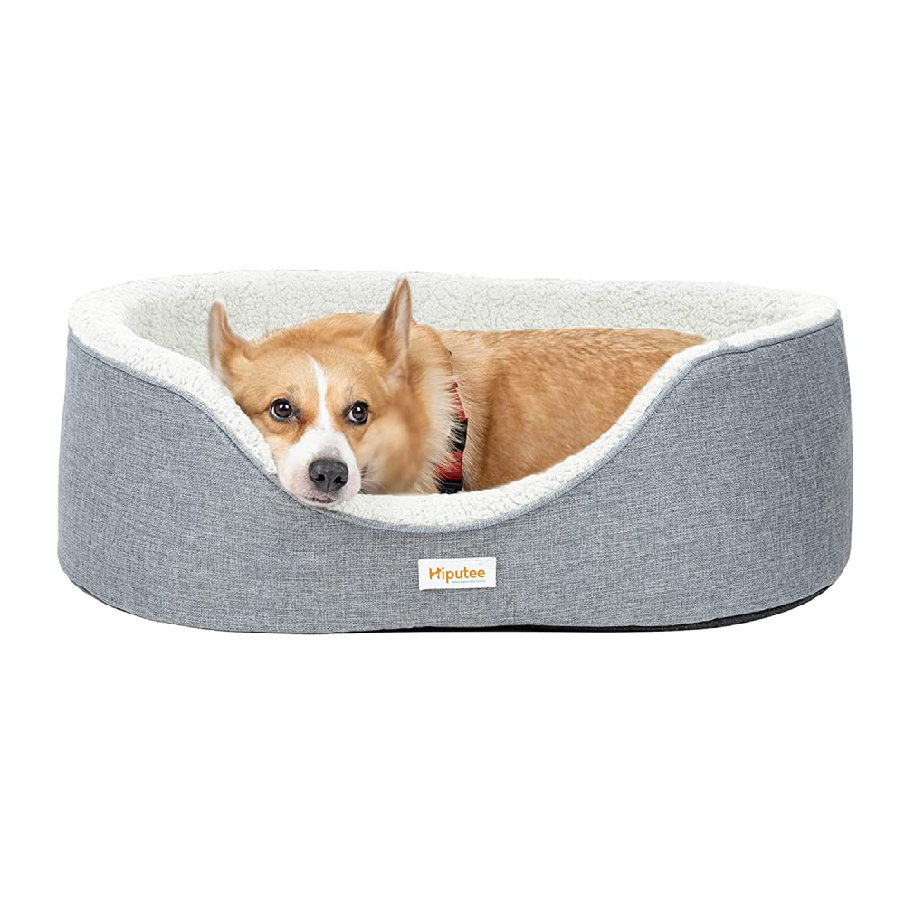 Hiputee Luxurious Soft Fur Jute Fabric Bed for Pets (Light Grey White)