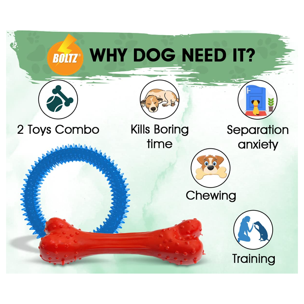 Boltz Combo of Bone and Spike Ring Toy for Dogs (Assorted)