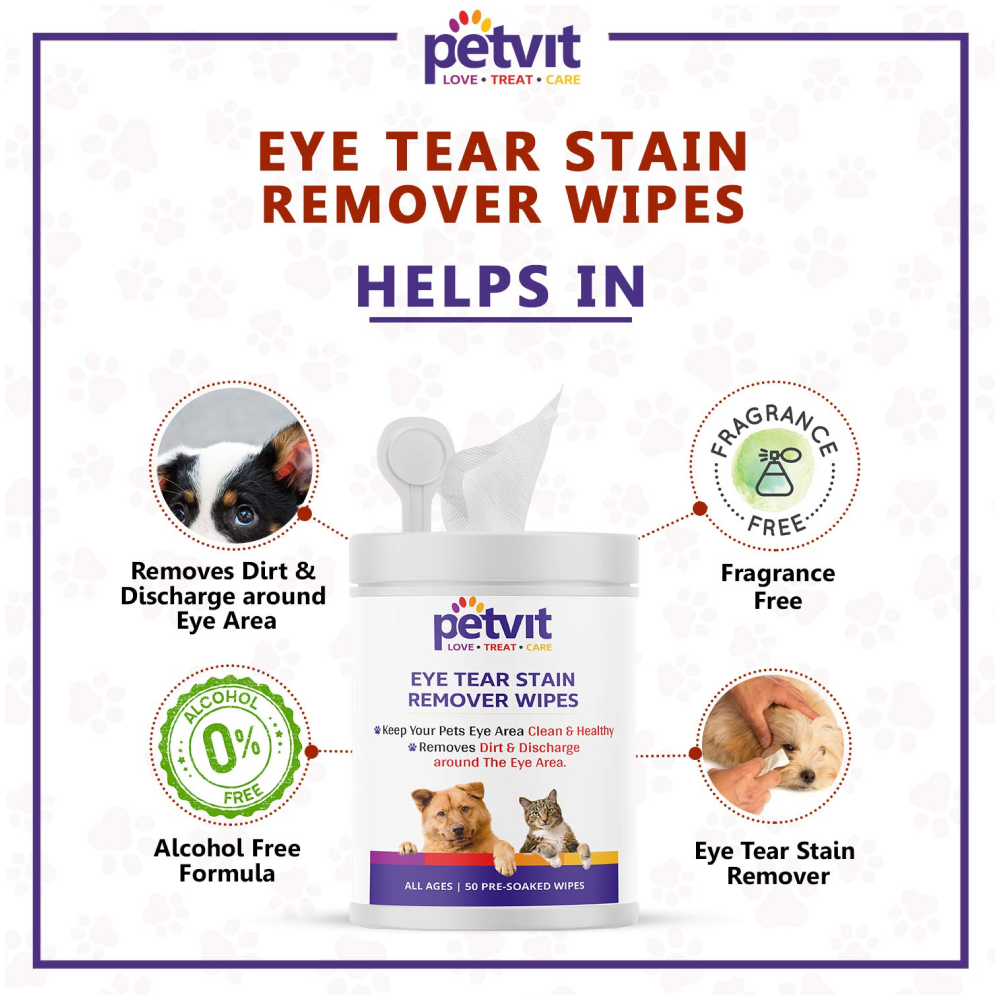 Petvit Eye Tear Stain Remover Wipes for Pets (Buy 1 Get 1 Free)
