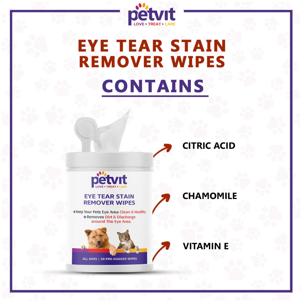Petvit Eye Tear Stain Remover Wipes for Pets (Buy 1 Get 1 Free)
