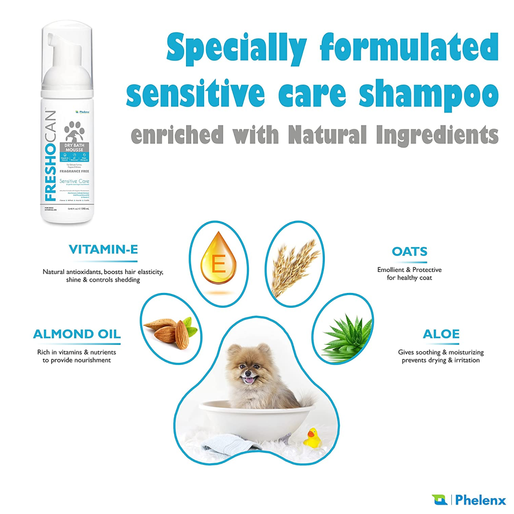 Phelenx Freshocan Sensitive Care Dry Bath Mousse for Dogs