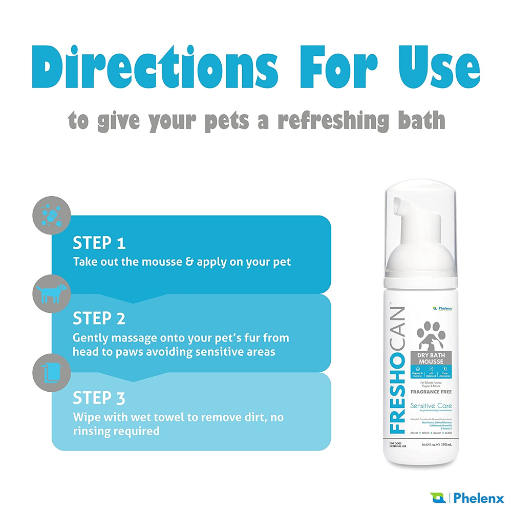 Phelenx Freshocan Sensitive Care Dry Bath Mousse for Dogs