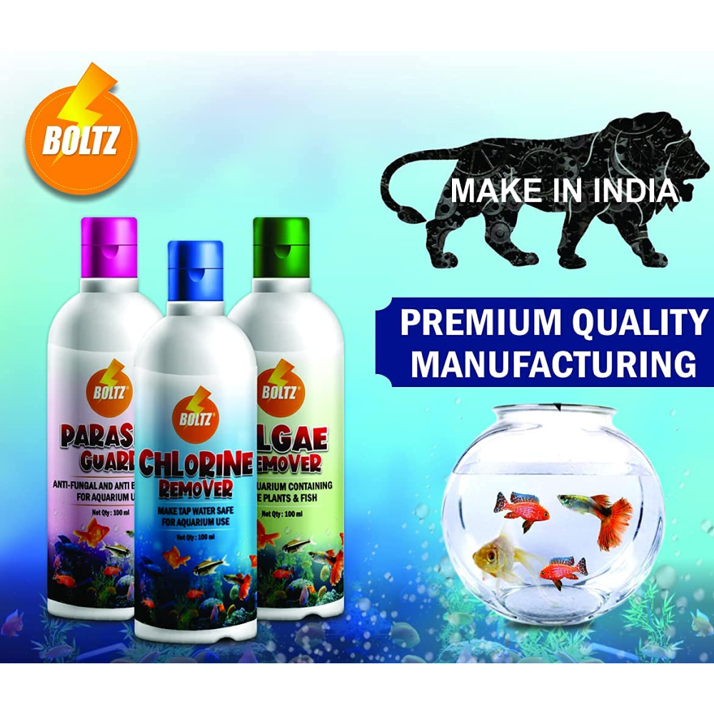 Boltz  3 in 1 Medicine Pack for Fish (Chlorine Remover - Parasite Guard - Algae Remover)