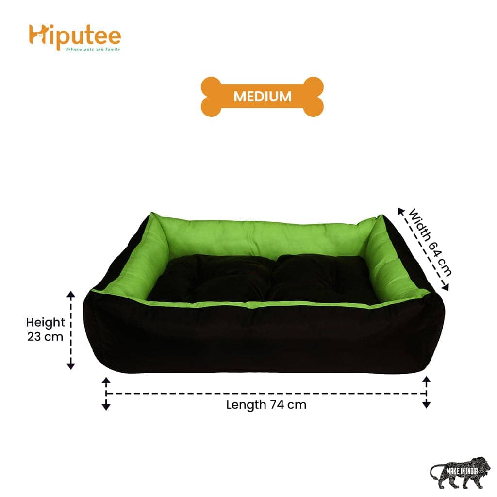 Hiputee Premium Waterproof Reversible Washable Bed for Pets (Green-Black)