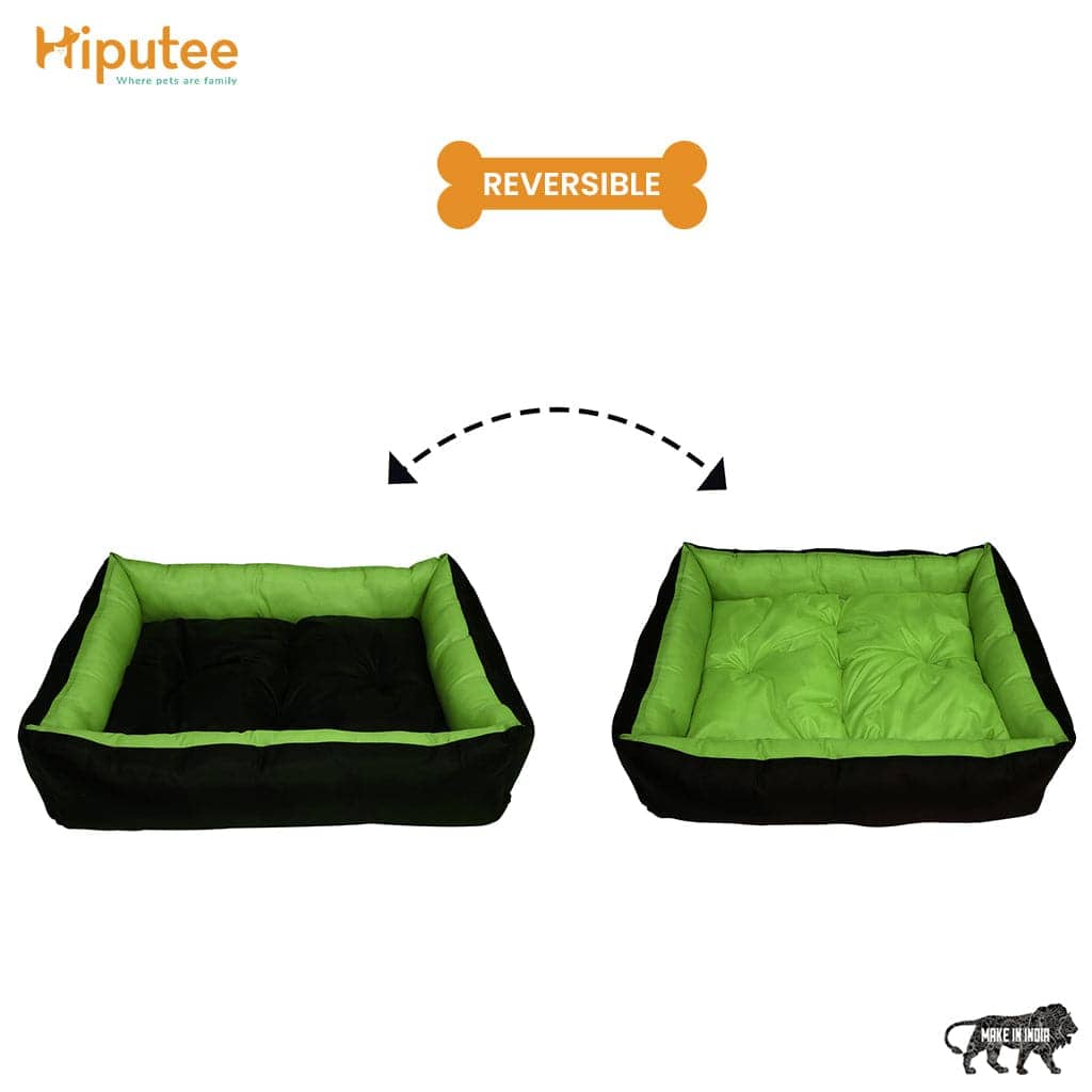 Hiputee Premium Waterproof Reversible Washable Bed for Pets (Green-Black)