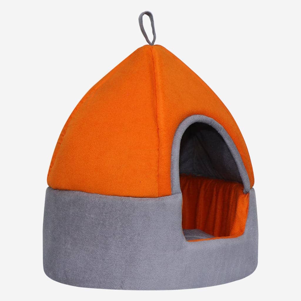 Hiputee Luxurious Temple Style Soft Velvet Fabric Dual Color Hut for Pets (Orange-Grey)