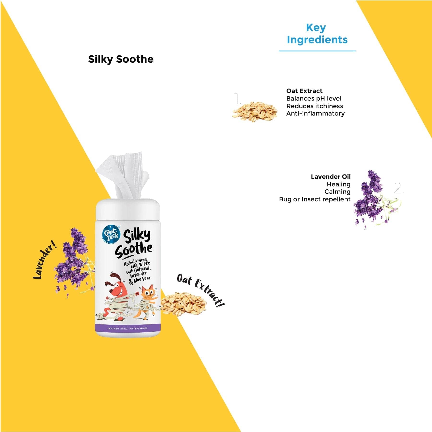 Captain Zack Silky Soothe Hypoallergenic Wipes for Pets