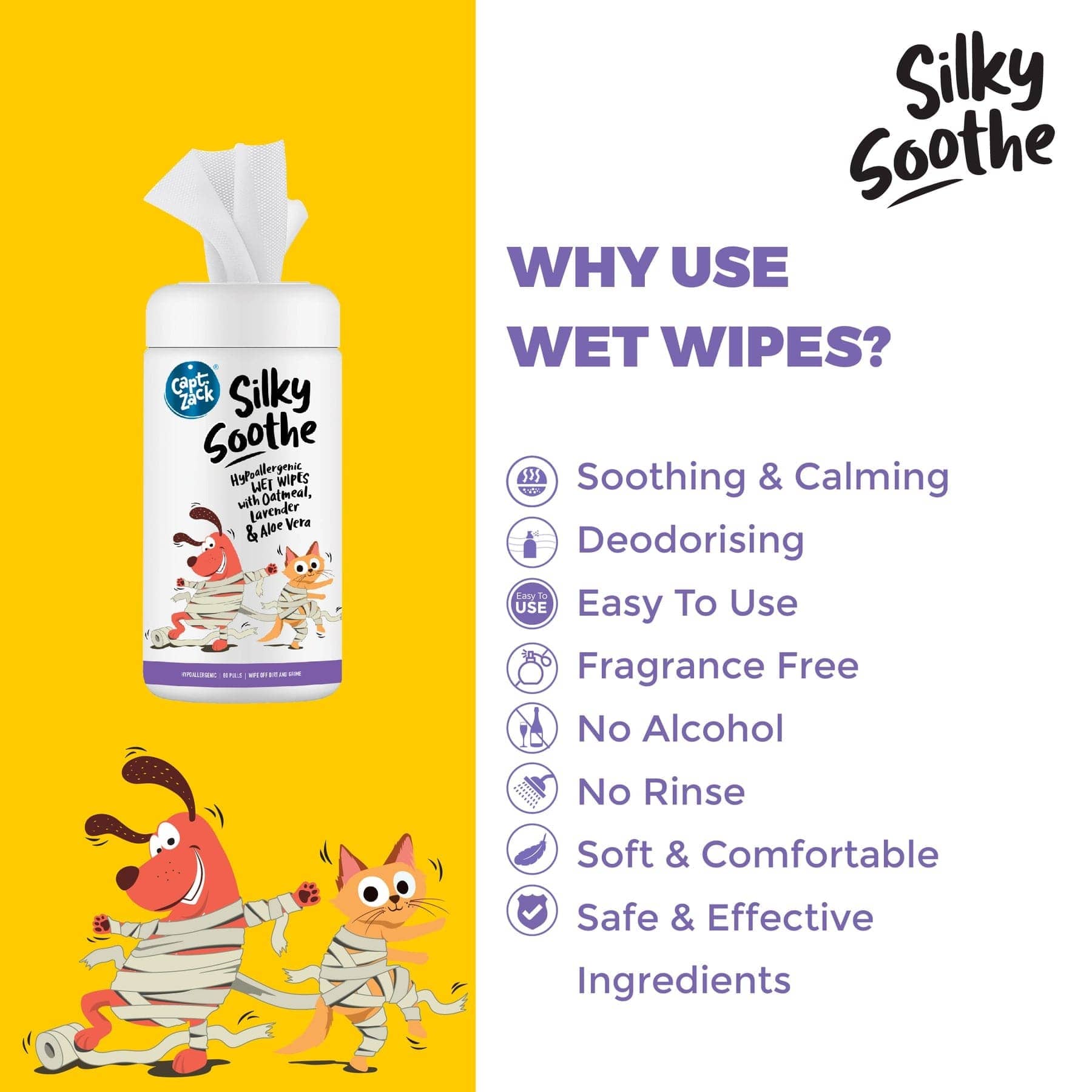 Captain Zack Silky Soothe Hypoallergenic Wipes for Pets