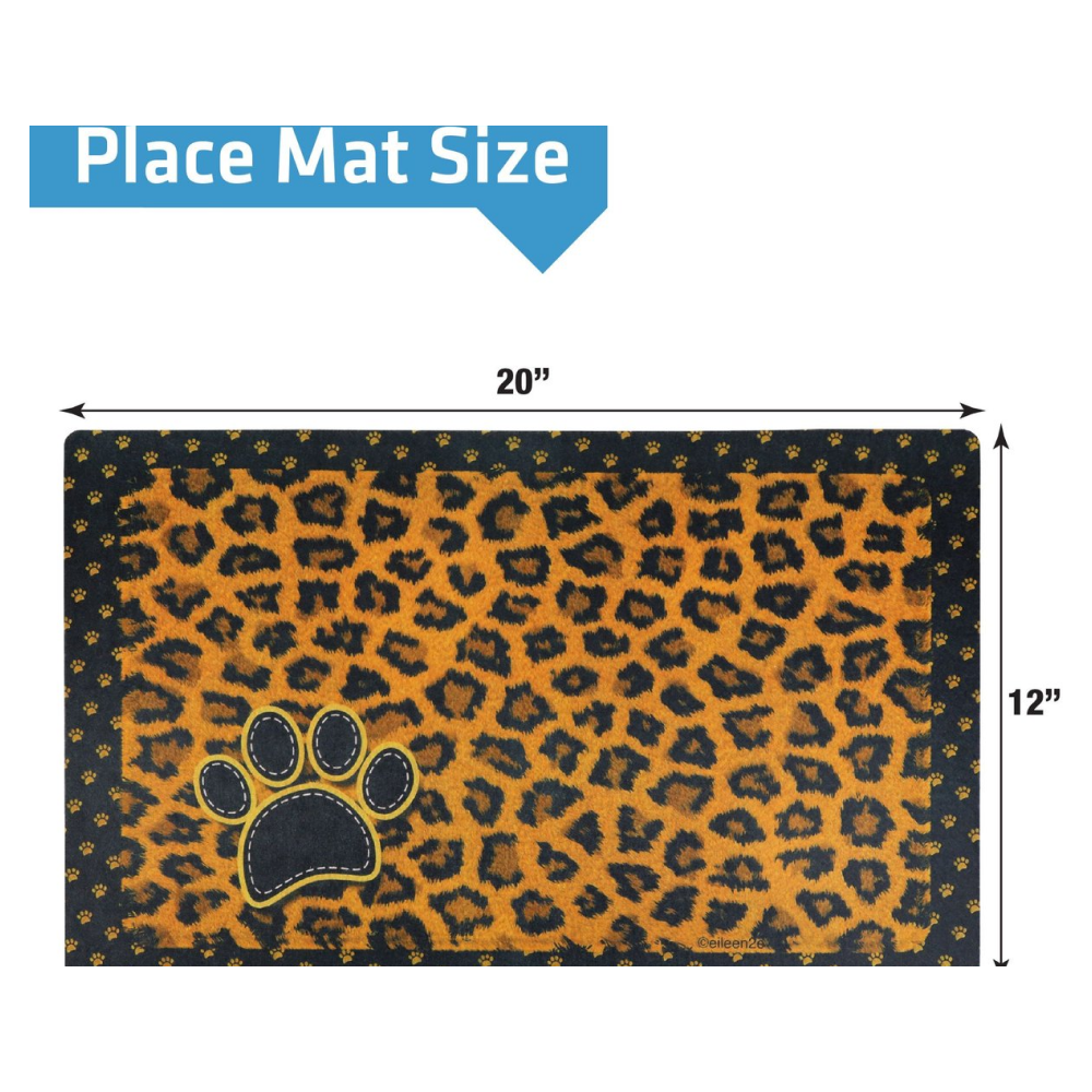 Dry Mate Leopard Dog Bowl Place Mat for Pets (12x20 inch)