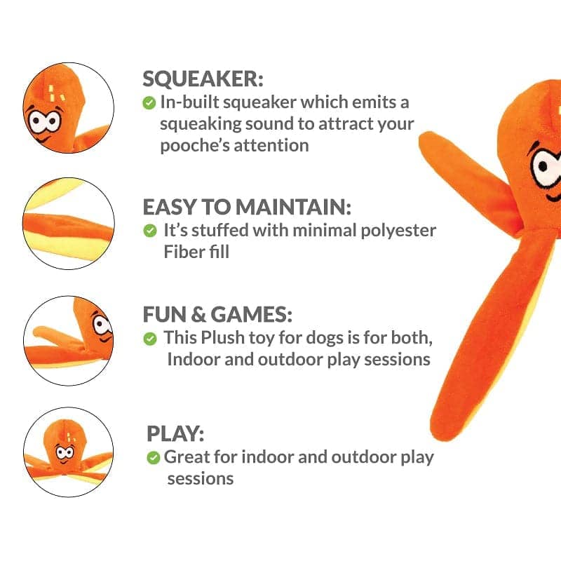 Goofy Tails Octopus Unstuffed Crinkle with Squeaky Plush Toy for Dogs
