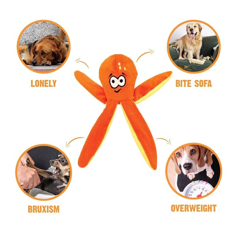 Goofy Tails Octopus Unstuffed Crinkle with Squeaky Plush Toy for Dogs