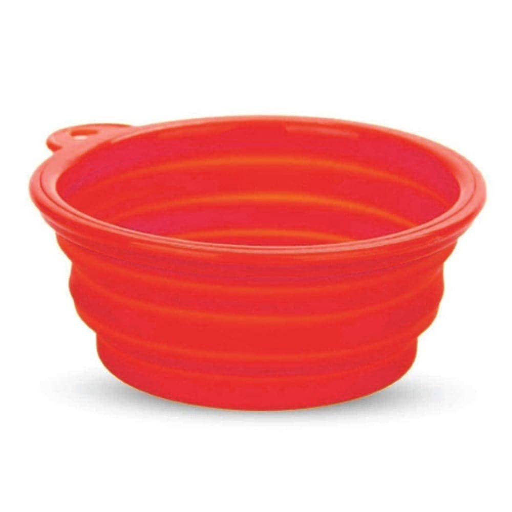 Goofy Tails Collapsible Silicone Travel Pet Bowl for Pets (Red)