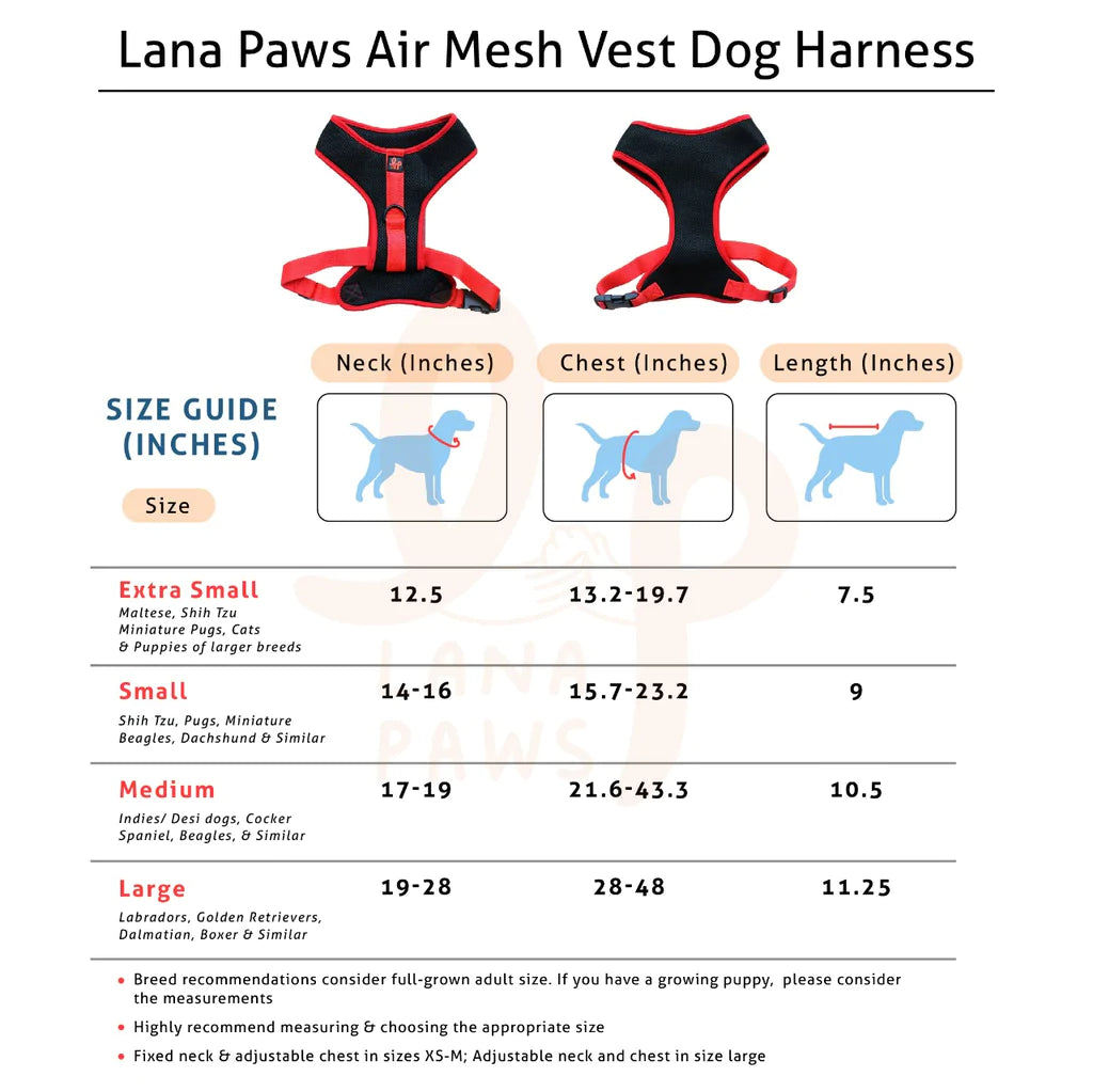 Lana Paws Solid Mesh Vest Harness for Dogs (Red & Black)