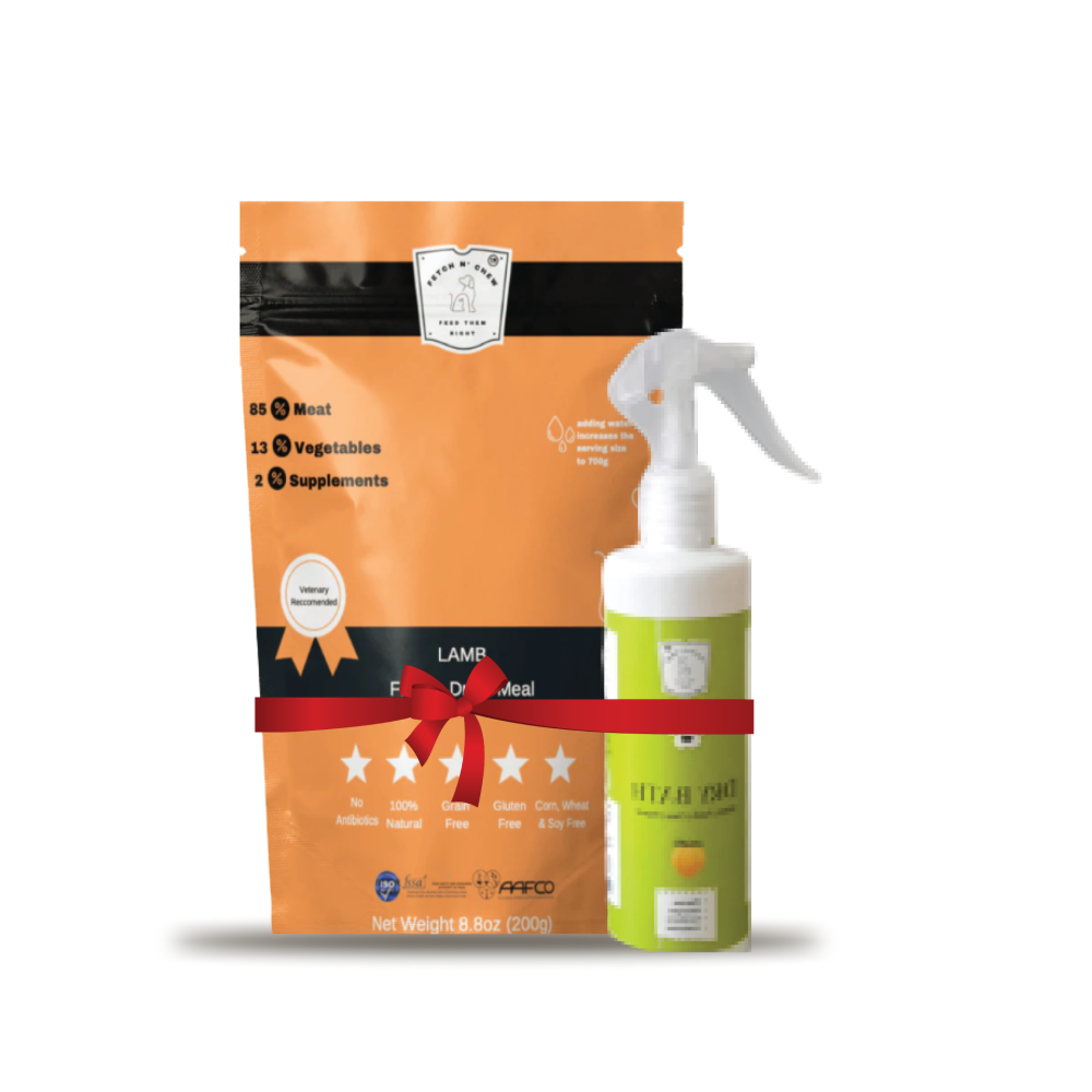 Fetch N Chews Lamb Meal & Peach Dry Bath Spray Combo for Dogs