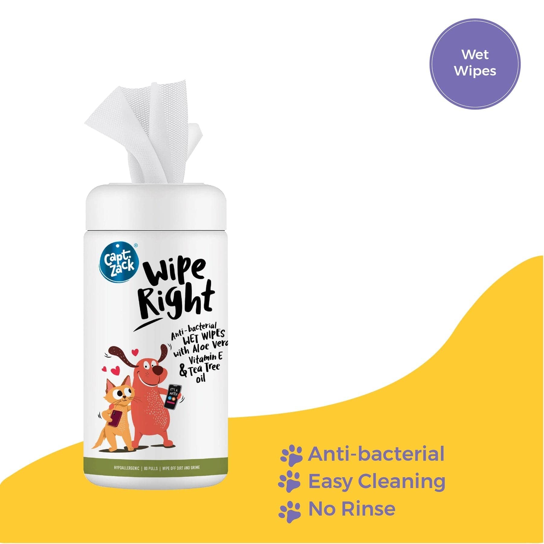 Captain Zack Wipe Right Anti- Bacterial Pet Wipes for Dogs