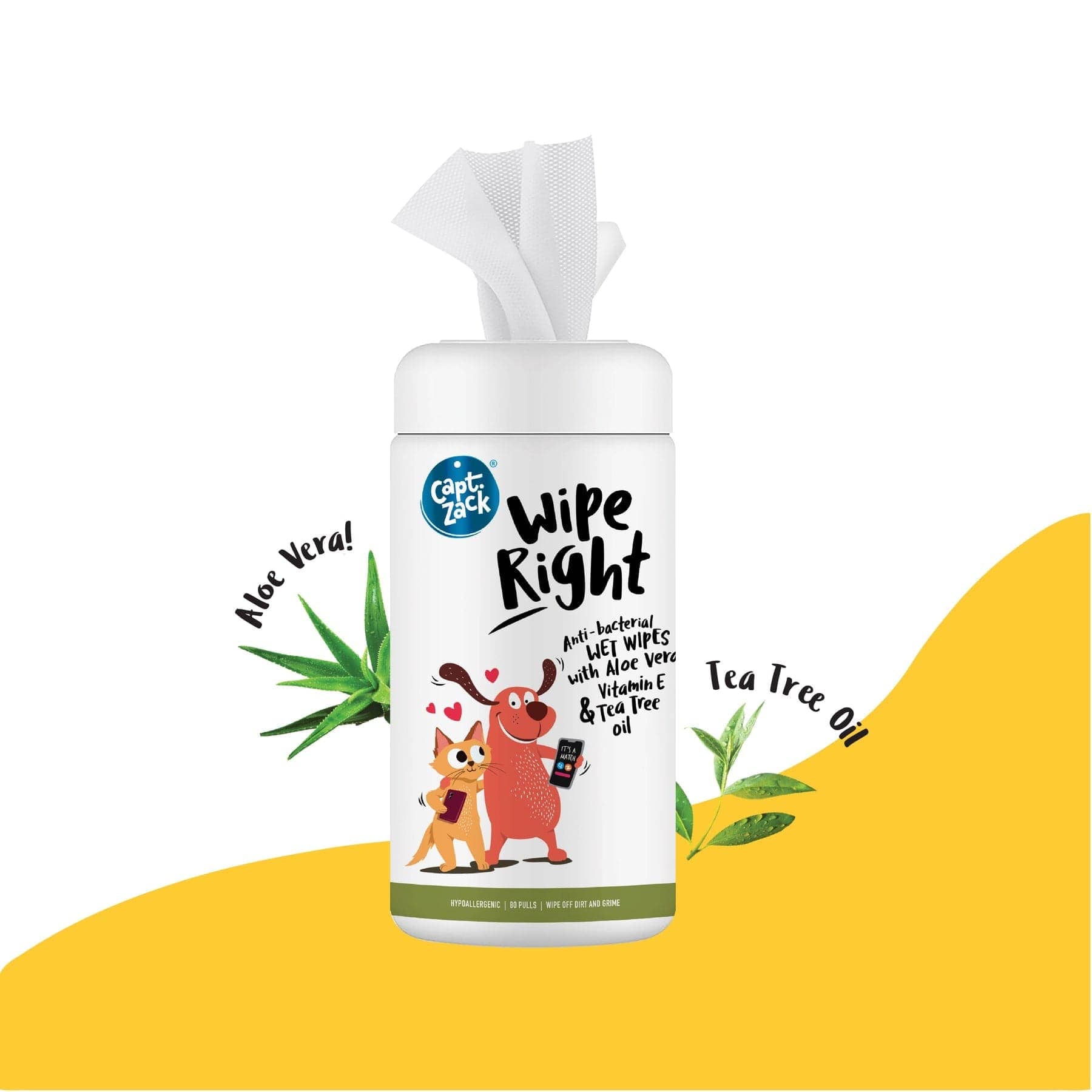 Captain Zack Wipe Right Anti- Bacterial Pet Wipes for Dogs