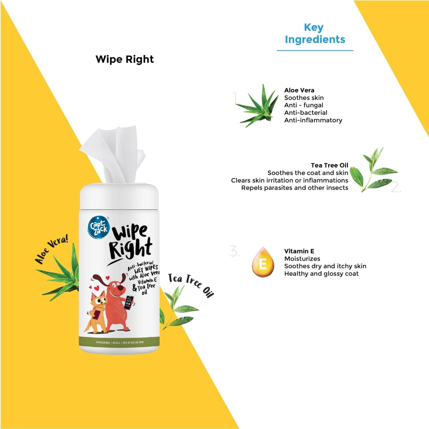 Captain Zack Wipe Right Anti- Bacterial Pet Wipes for Dogs
