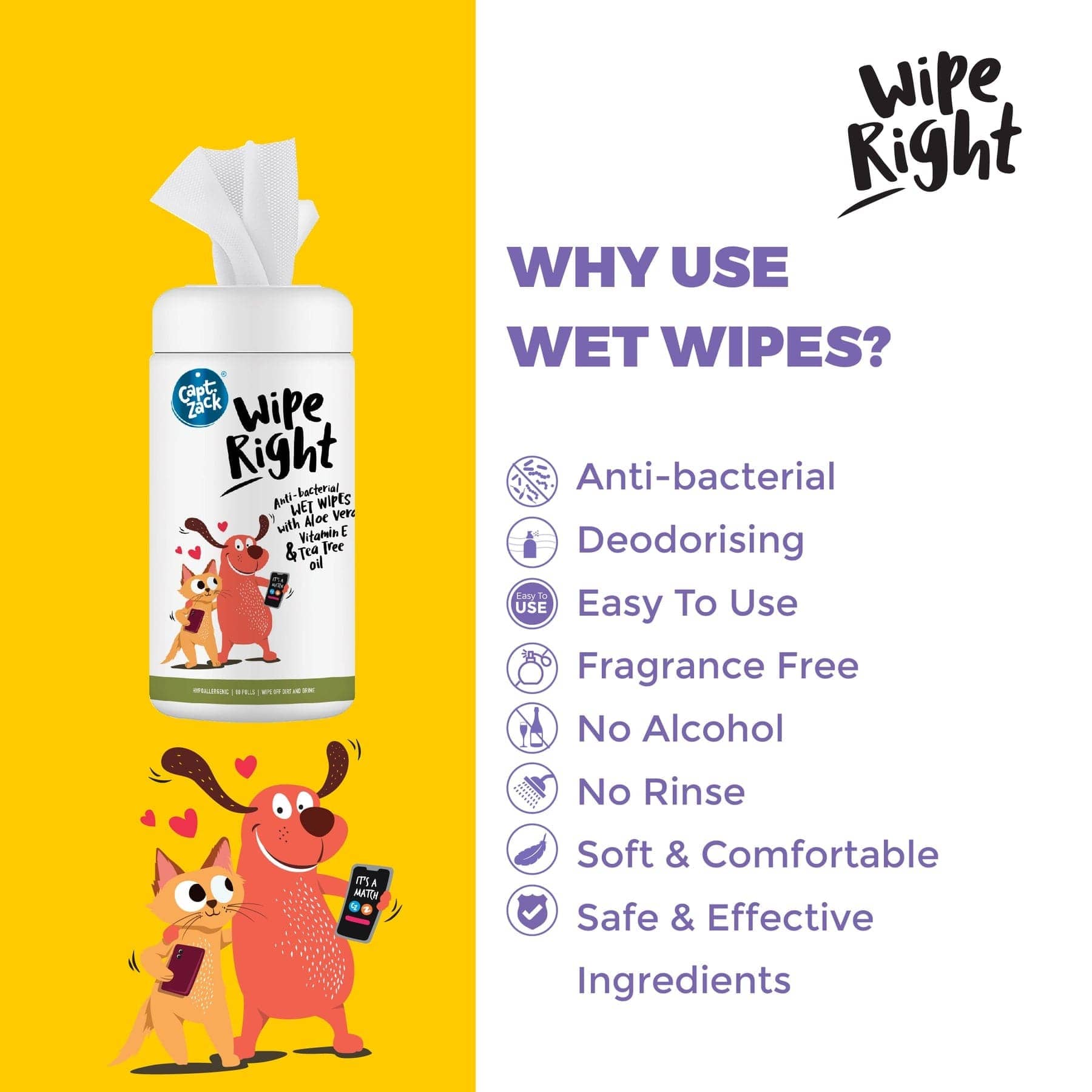 Captain Zack Wipe Right Anti- Bacterial Pet Wipes for Dogs