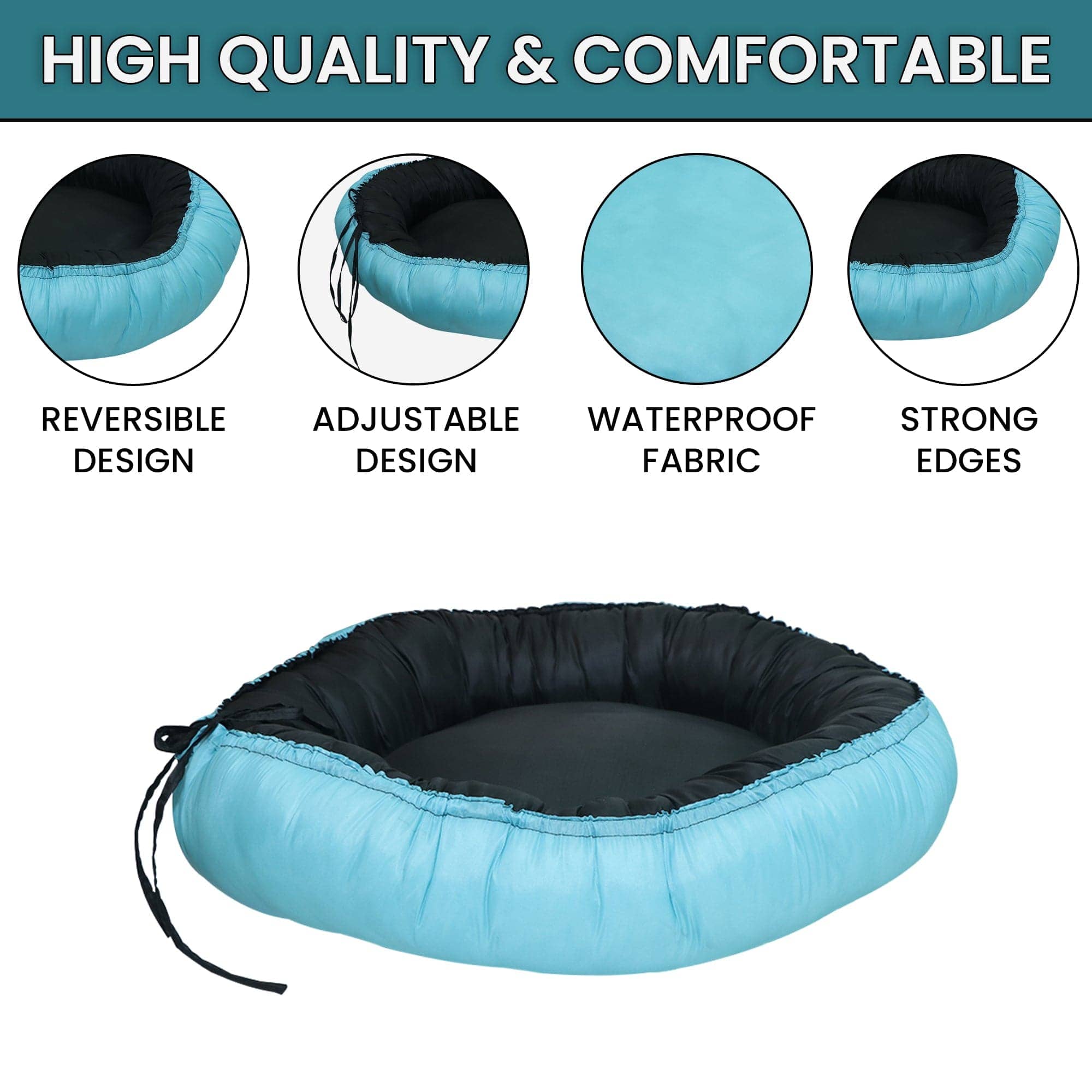 Hiputee Waterproof Reversible Scratch Resistant Washable 2 in 1 Bed Cushion for Pets (Sky Blue-Black)