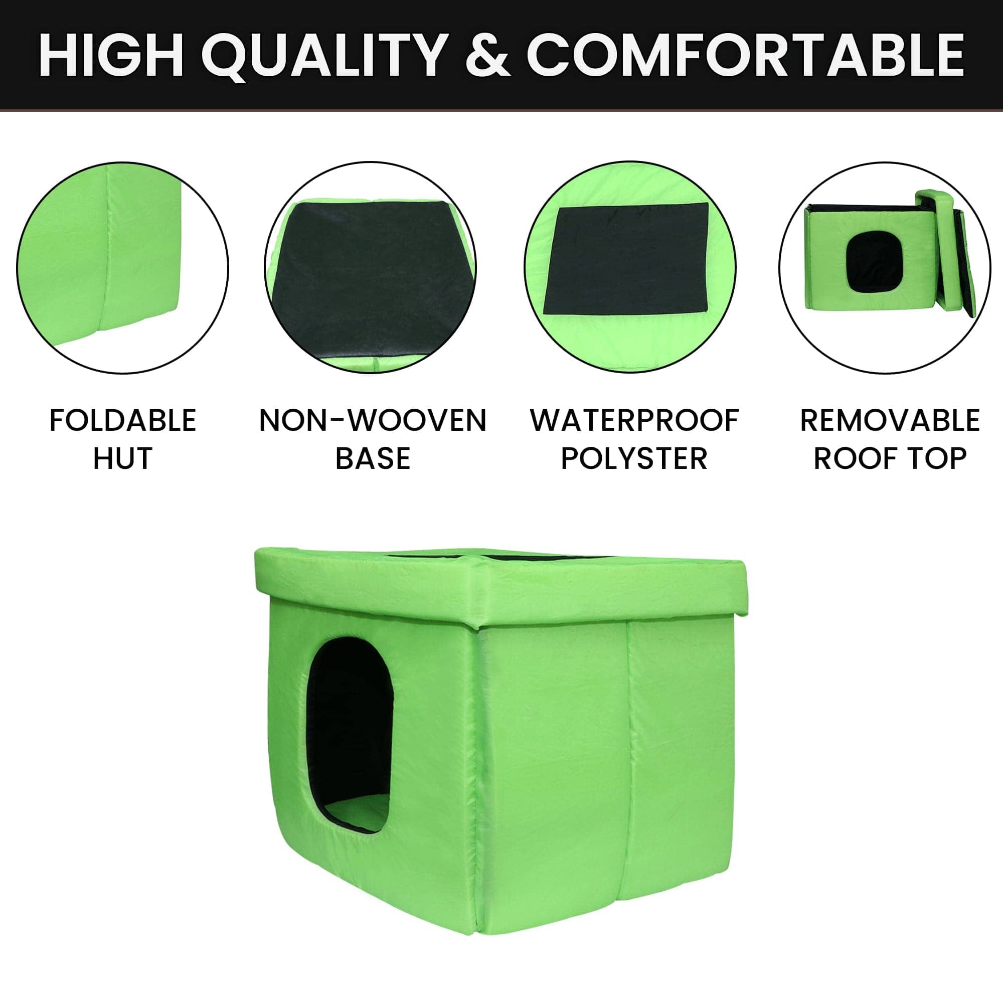 Hiputee Premium Square Box Shape Waterproof Hut for Pets (Green-Black)