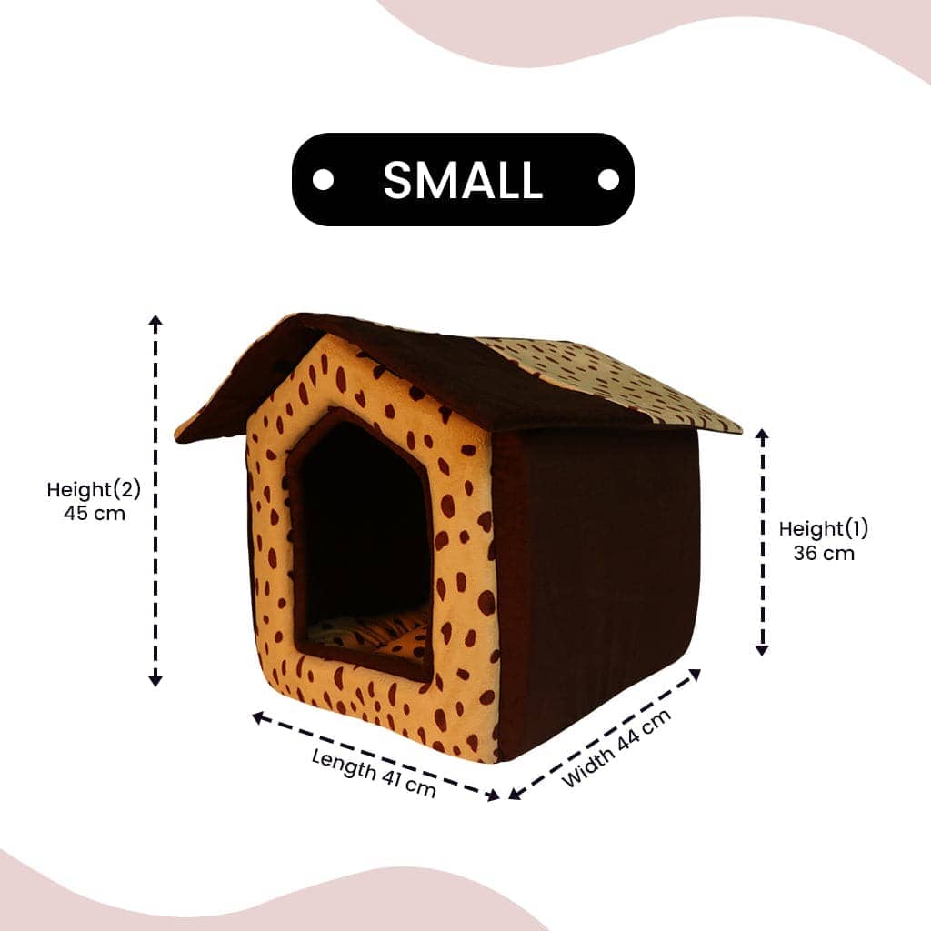 Hiputee Foldable Dotted Velvet Fabric Hut for Pets (Beige-Brown)