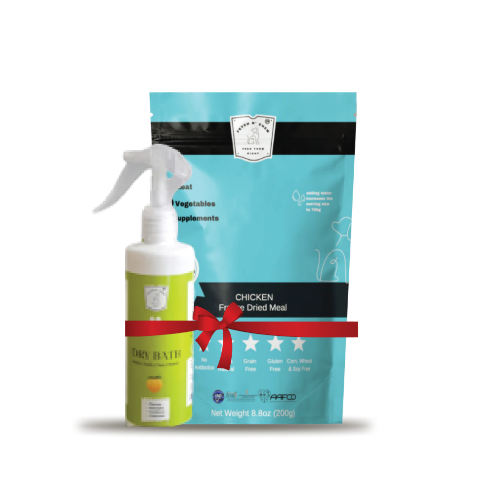 Fetch N Chews Chicken Meal & Peach Dry Bath Spray Combo for Dogs