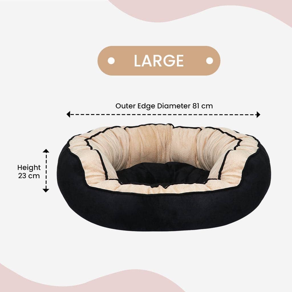 Hiputee Reversible Dual Colour Ultra Soft Velvet Bed for Pets (Black-Cream)