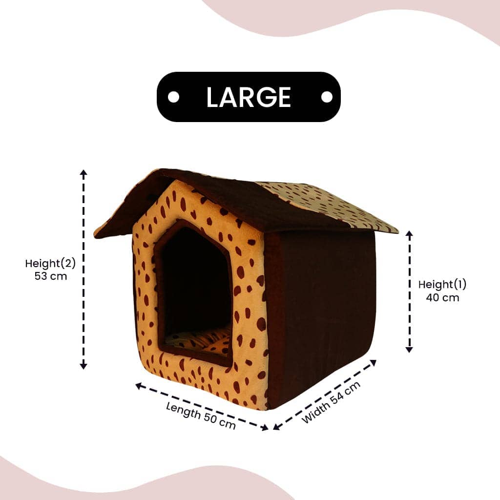 Hiputee Foldable Dotted Velvet Fabric Hut for Pets (Beige-Brown)
