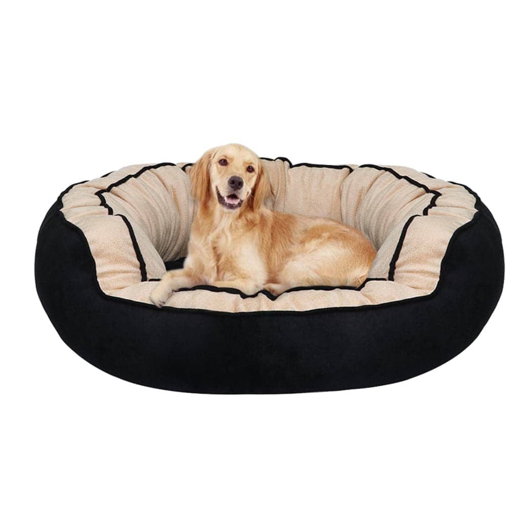 Hiputee Reversible Dual Colour Ultra Soft Velvet Bed for Pets (Black-Cream)