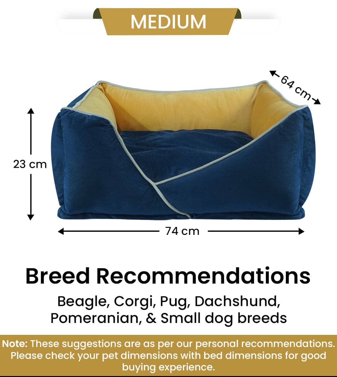 Hiputee Premium Holland Fabric Rectangular Bed for Pets (Blue-Yellow)