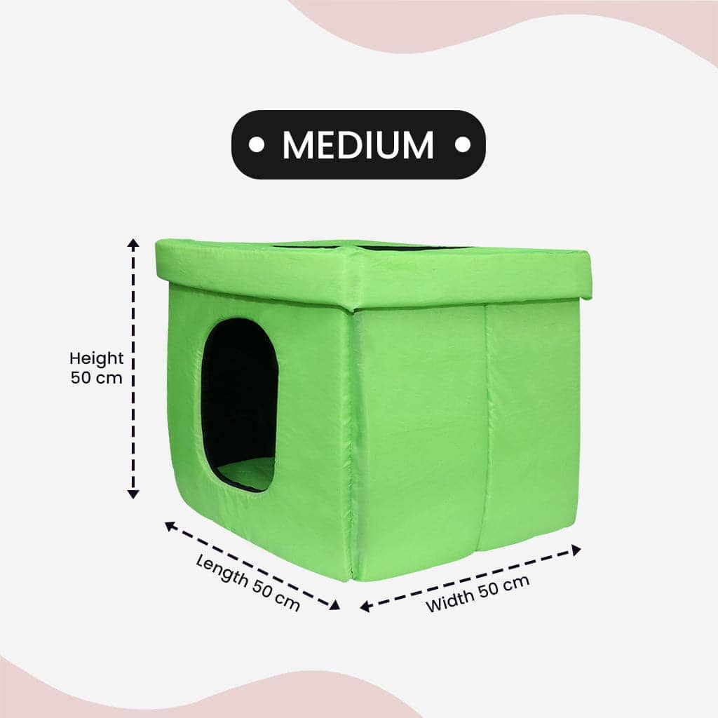 Hiputee Premium Square Box Shape Waterproof Hut for Pets (Green-Black)
