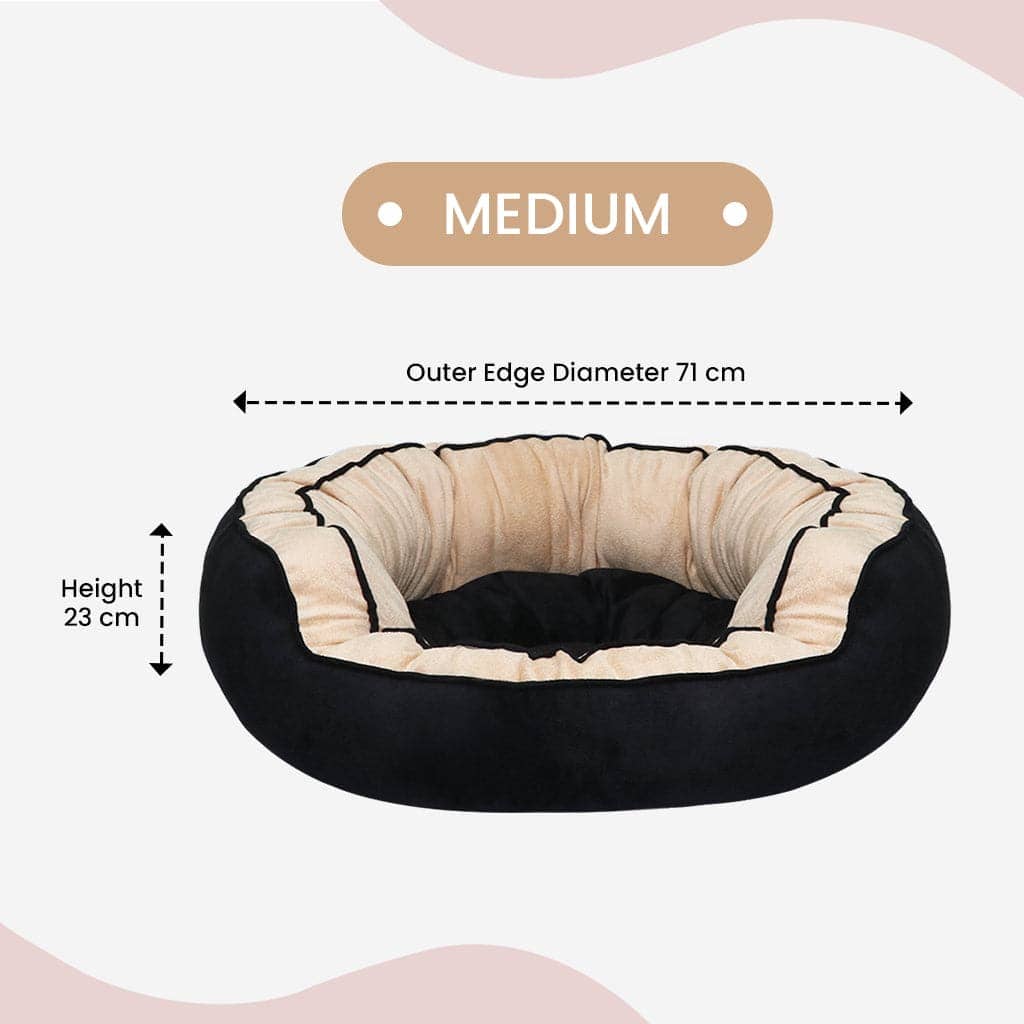 Hiputee Reversible Dual Colour Ultra Soft Velvet Bed for Pets (Black-Cream)