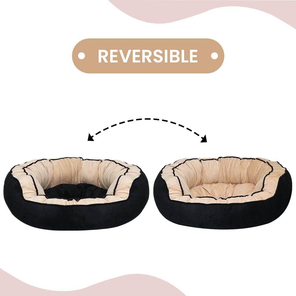 Hiputee Reversible Dual Colour Ultra Soft Velvet Bed for Pets (Black-Cream)