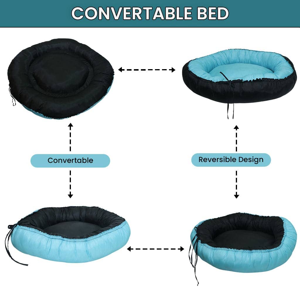Hiputee Waterproof Reversible Scratch Resistant Washable 2 in 1 Bed Cushion for Pets (Sky Blue-Black)