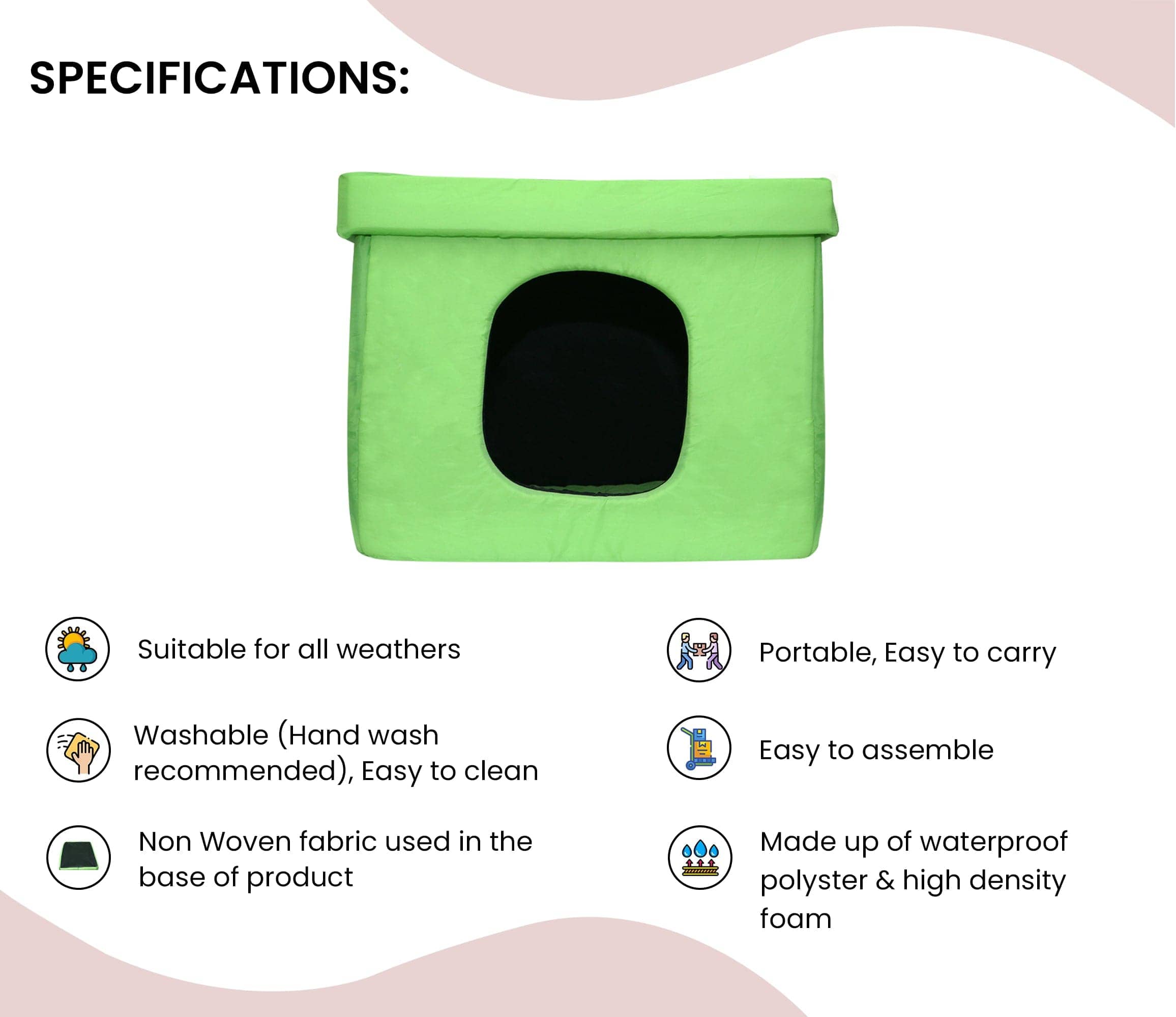 Hiputee Premium Square Box Shape Waterproof Hut for Pets (Green-Black)