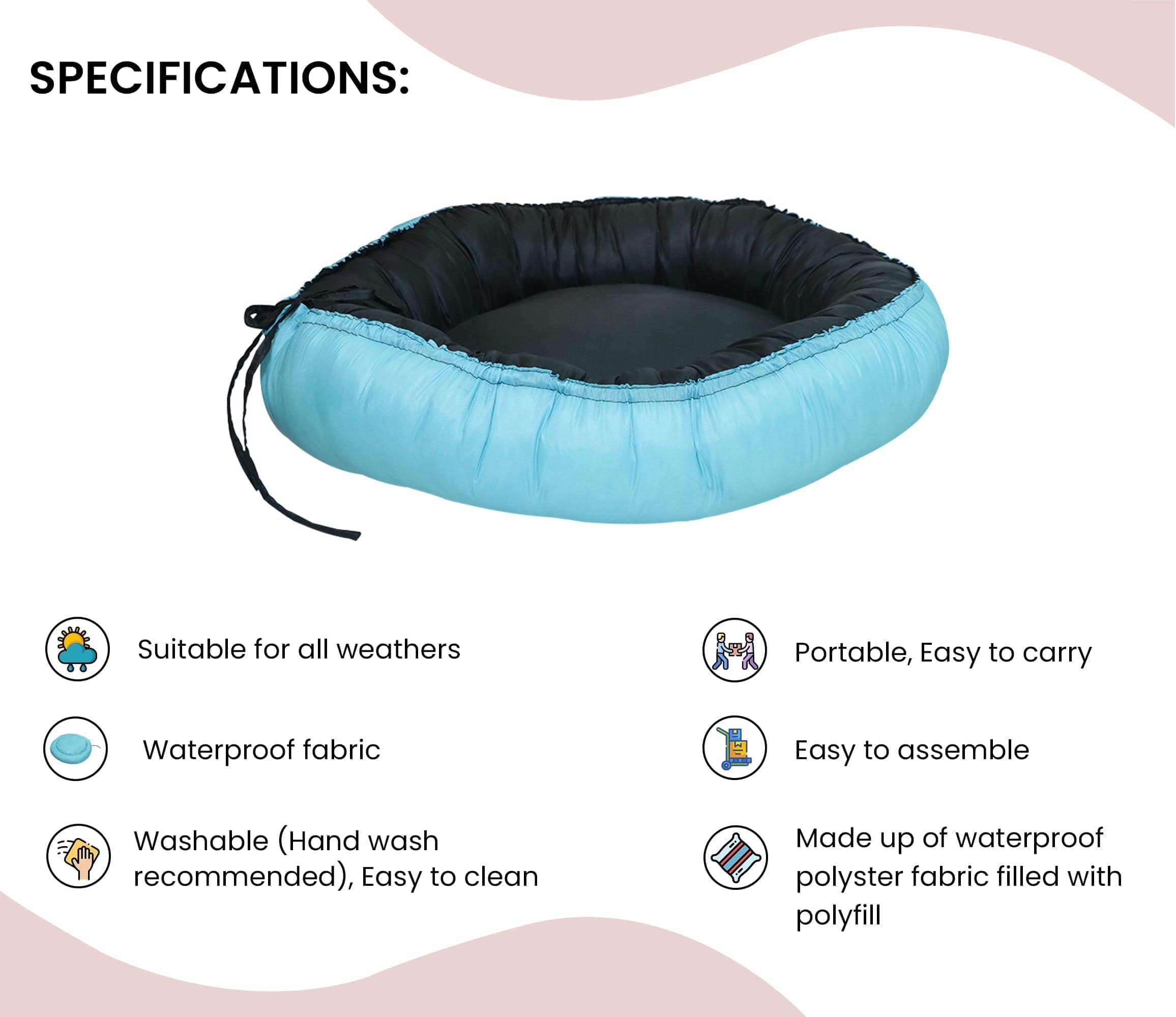 Hiputee Waterproof Reversible Scratch Resistant Washable 2 in 1 Bed Cushion for Pets (Sky Blue-Black)