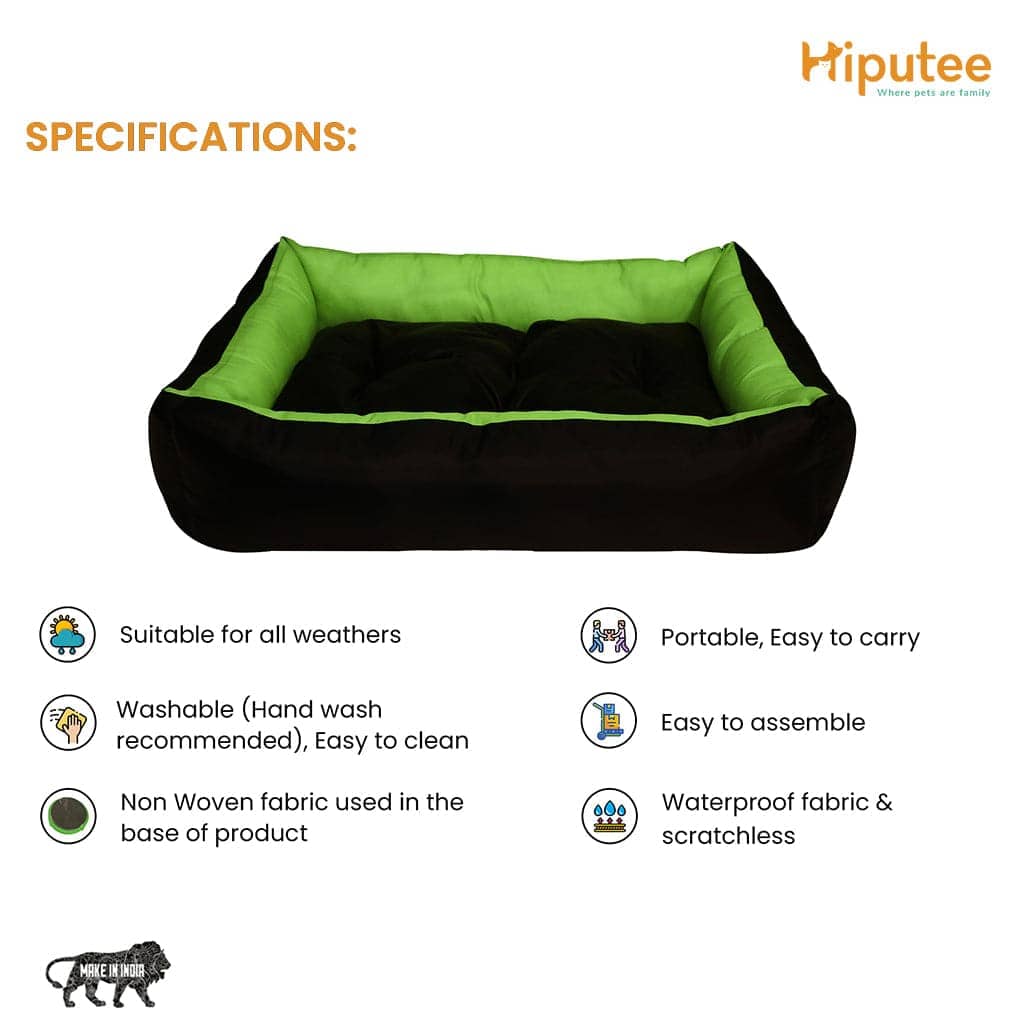 Hiputee Premium Waterproof Reversible Washable Bed for Pets (Green-Black)