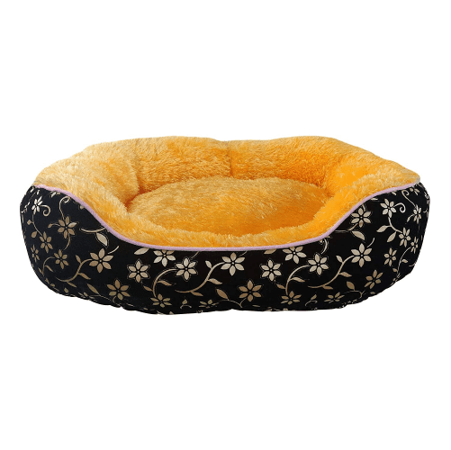 Hiputee Elegant Luxurious Durable Flock Velvet Faux Fur Bed for Pets (Black-Golden)