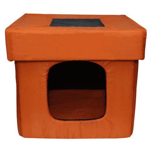 Hiputee Premium Square Box Shape Waterproof Hut Toy for Pets (Orange-Black)