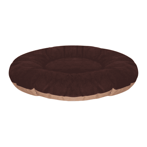Hiputee Reversible Flat Velvet Round Shape Cushion for Pets (Brown-Cream)