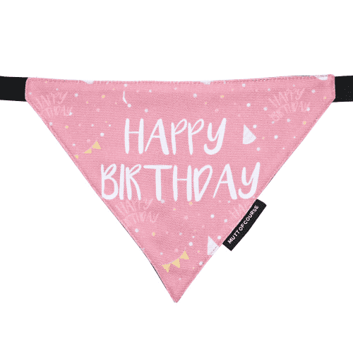 Mutt of Course Happy Birthday Bandana For Dogs (Pink)