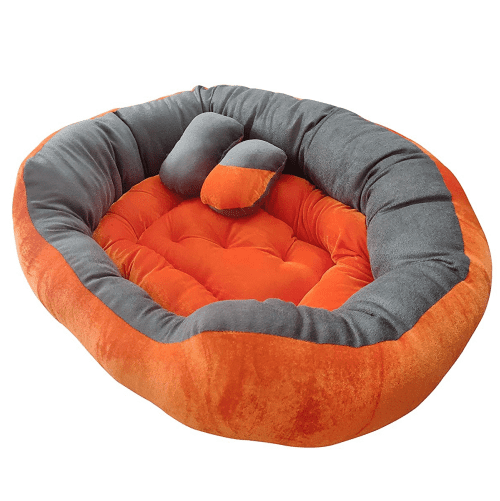 Hiputee Ultra Soft Reversible Fleece/Velvet Bed with 2 Extra Pillows for Pets (Orange Grey)